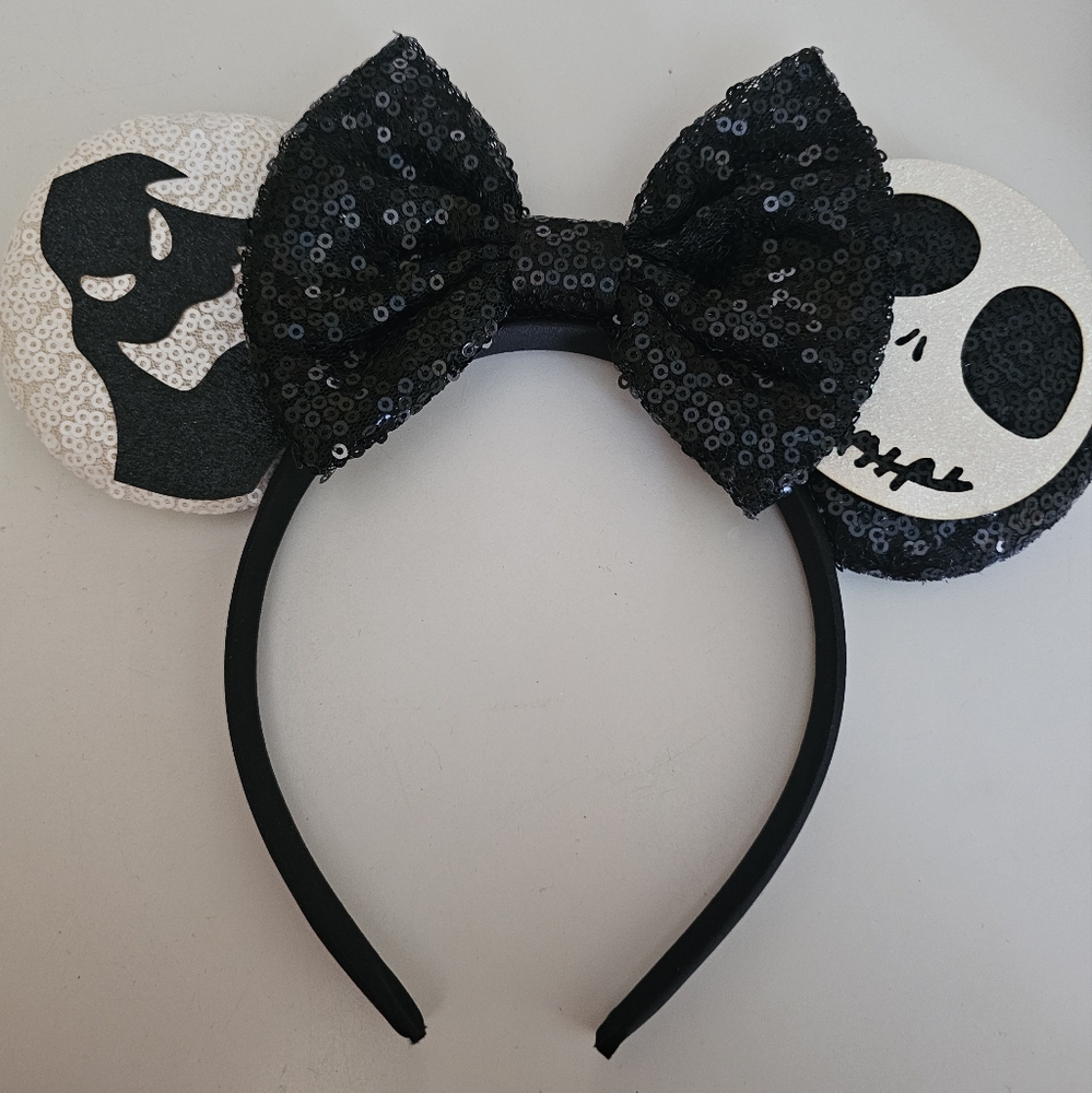 Sequin Black and White Mouse Ears Headband Jack And Oogie